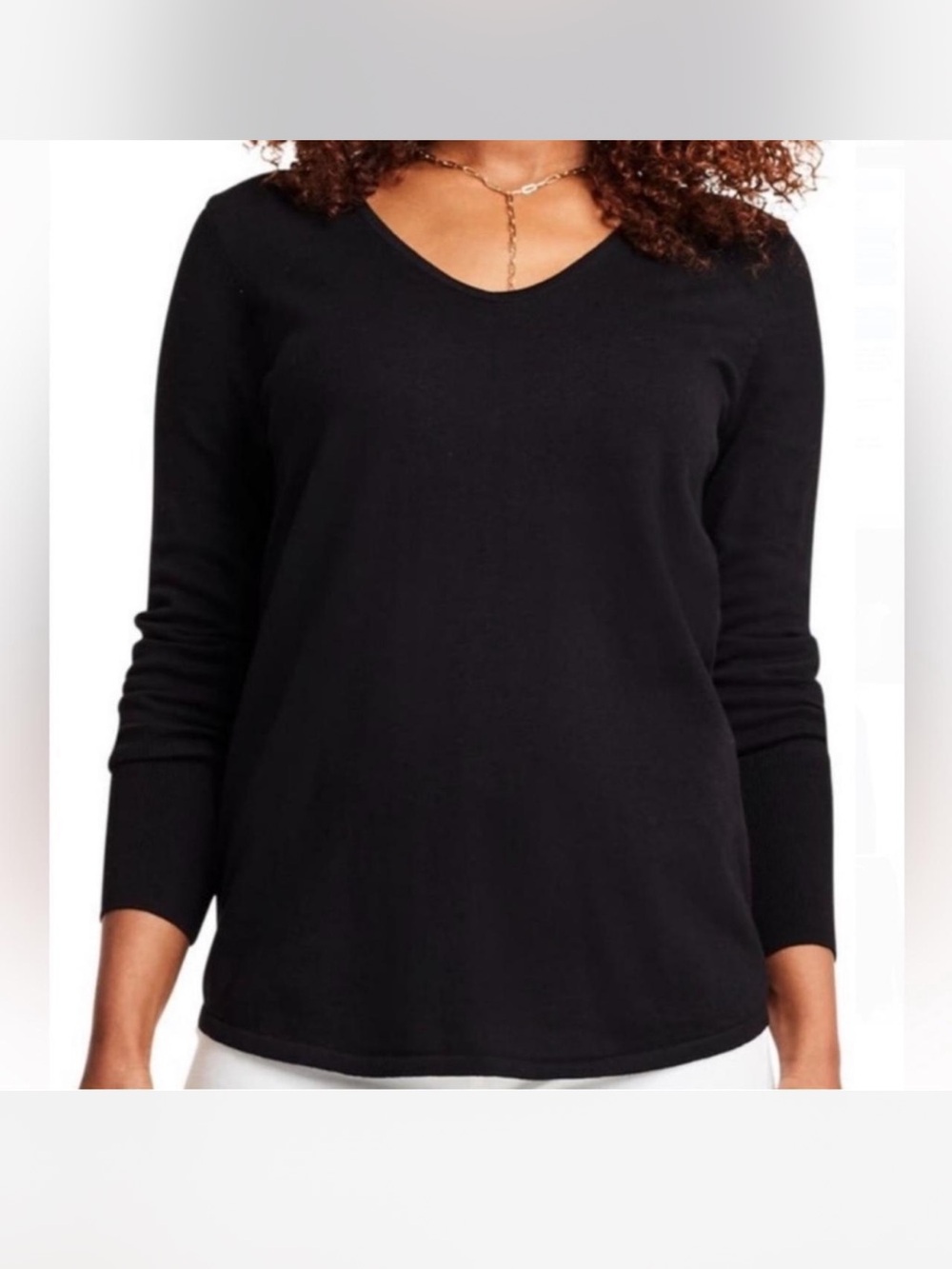 NIC + ZOE Black V-Neck Long Sleeve Women's Top